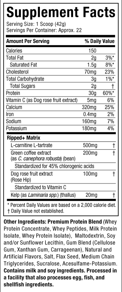 Supplement Facts: Nitro Tech Ripped - Chocolate Fudge Brownie