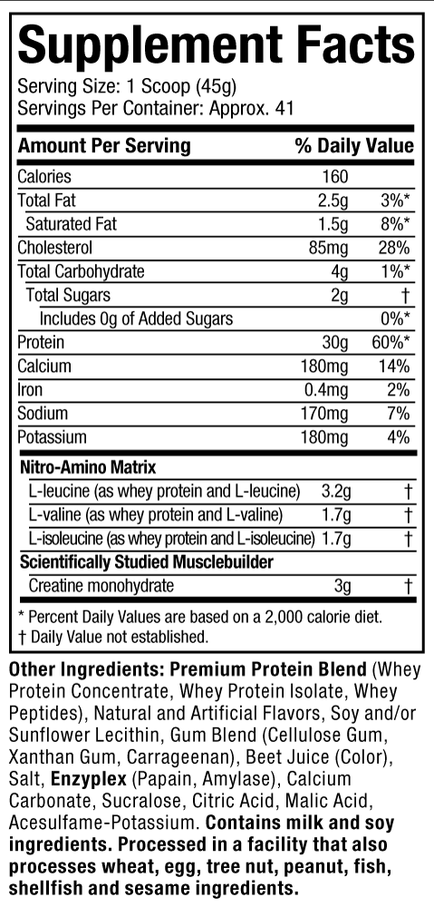 Supplement Facts: Nitro Tech Whey Protein - Strawberry Shortcake