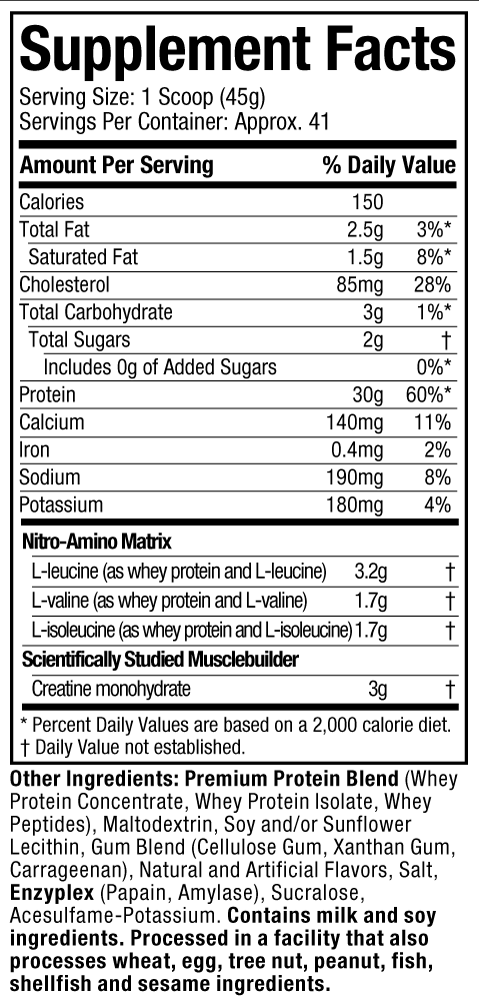 Supplement Facts: Nitro Tech Whey Protein - Vanilla Cream