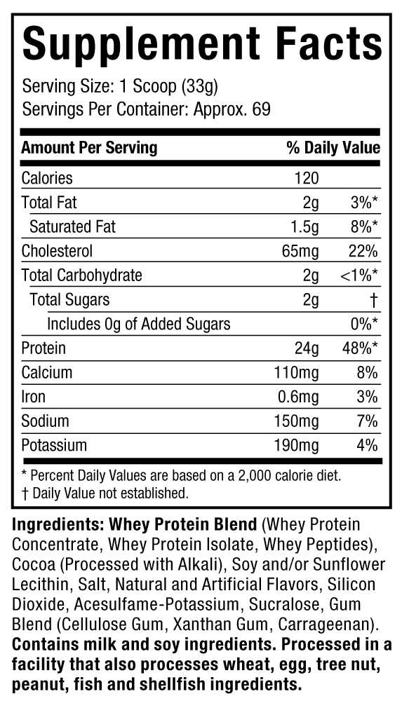 Supplement Facts: Nitro Tech 100% Whey Gold - Double Rich Chocolate