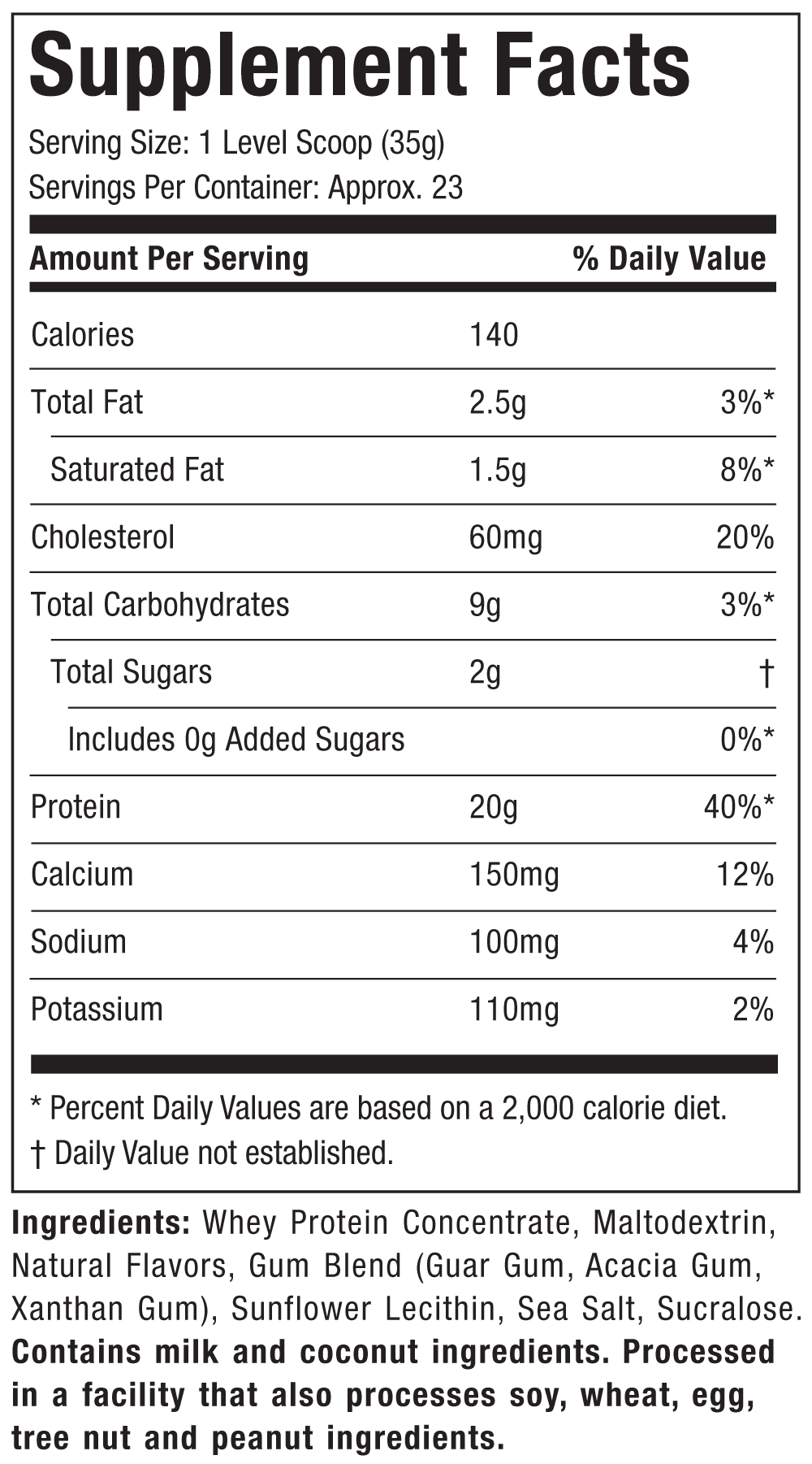 Supplement Facts: Grass-Fed 100% Whey Protein - Deluxe Vanilla