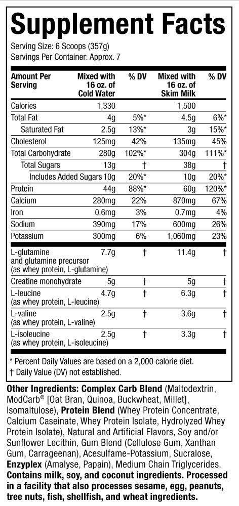Supplement Facts: 100% Mass Gainer - Vanilla Milkshake