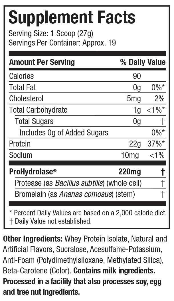 Supplement Facts: Iso Whey Clear - Orange Dreamsicle