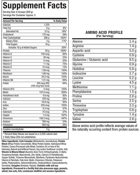 Supplement Facts: Mass-Tech Chocolate