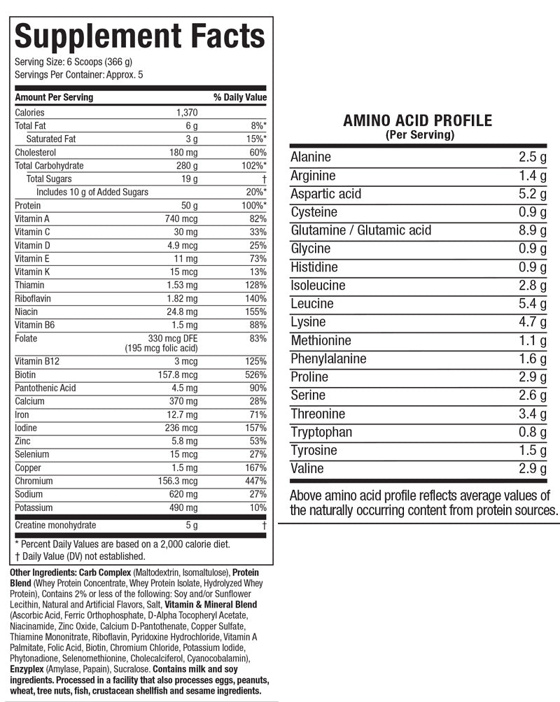 Supplement Facts: Mass-Tech Vanilla